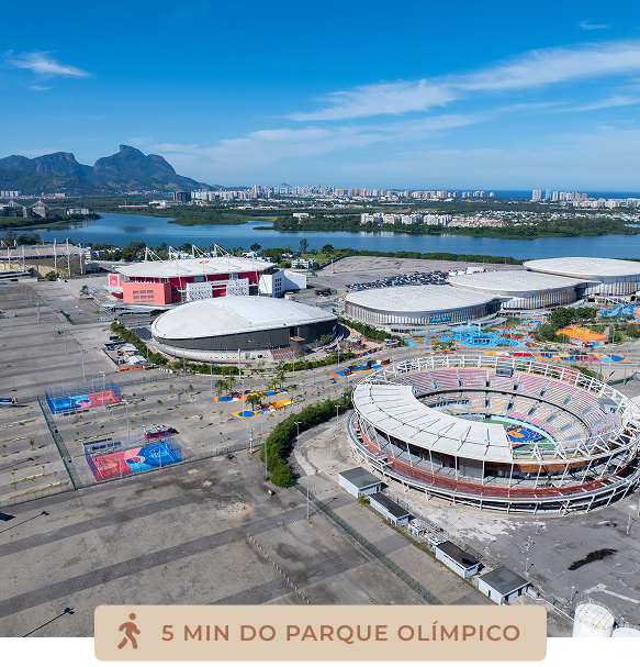 Vista aérea do Parque Olímpico da Barra, Rio de Janeiro